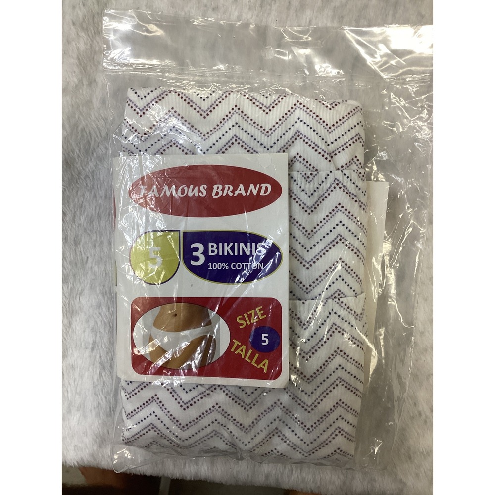 Famous Brand Womens‎ 3 Pack Cotton Bikini Underwear Zigzag Print Size 5 White